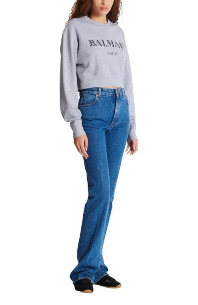 Balmain Printed  Crew-neck Sweatshirt In Grey