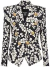 Balmain Graphic Print Blazer Peak Lapels In Black