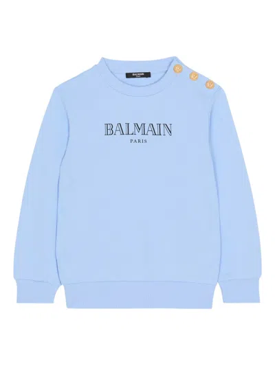 Balmain Kids' Printed Buttoned Sweatshirt In Blue