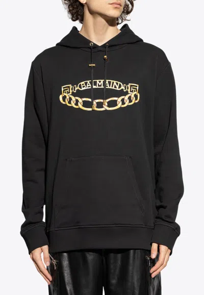 BALMAIN PRINTED CHAIN LOGO HOODED SWEATSHIRT