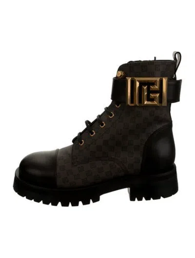 Pre-owned Balmain Printed Combat Boots In Brown