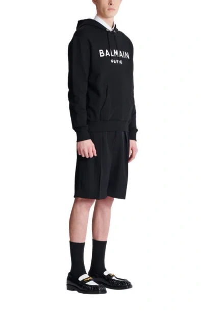 Balmain Logo Printed Drawstring Sweatshirt In Black