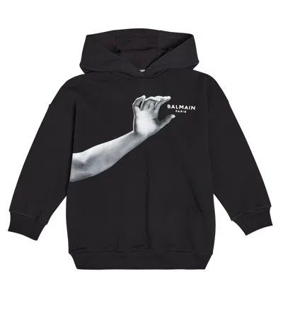 Balmain Kids' Graphic-print Cotton Hoodie In Black