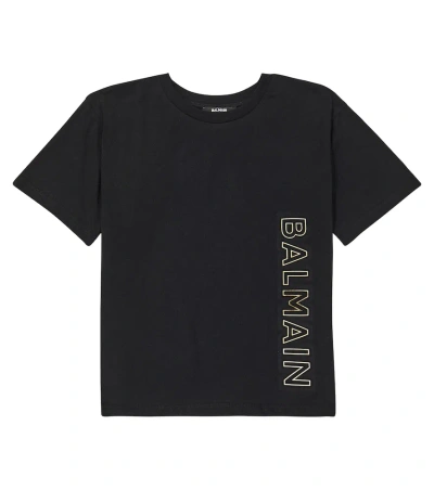 Balmain Kids' Bedrucktes T-shirt Aus Baumwoll-jersey In Schwarz