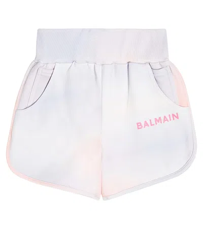 Balmain Kids' Bedruckte Shorts Aus Baumwolle In Multicolor/rosa