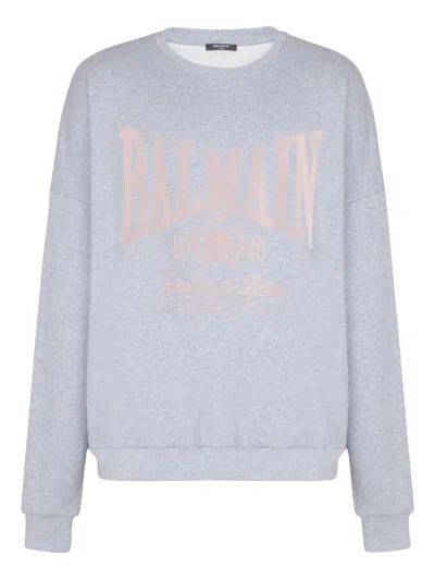 Balmain Printed Cotton Sweatshirt In Gray