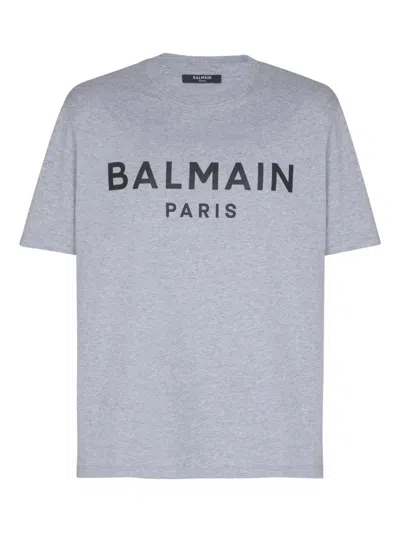 Balmain Printed Cotton T-shirt In Gray