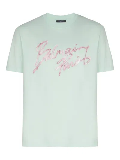 Balmain Printed Cotton T-shirt In Green