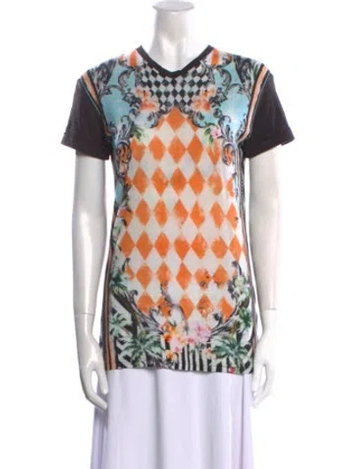 Pre-owned Balmain Printed Cowl Neck T-shirt In Orange