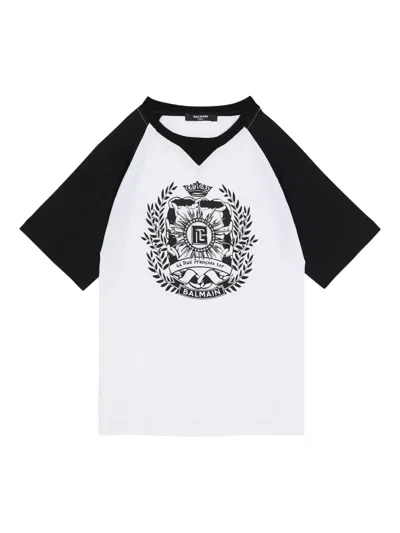 Balmain Kids' Printed Crest T-shirt In White