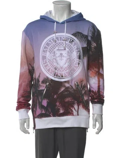 Pre-owned Balmain Printed Crew Neck Hoodie In Multi