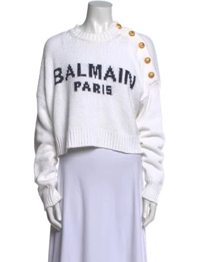 Pre-owned Balmain Printed Crew Neck Sweater In White