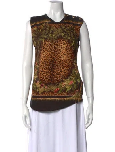 Pre-owned Balmain Printed Crew Neck Top In Black