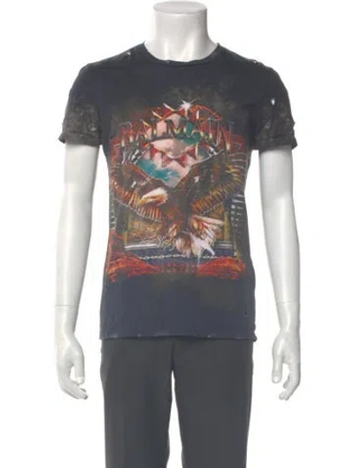 Pre-owned Balmain Printed Crew Neck T-shirt In Gray