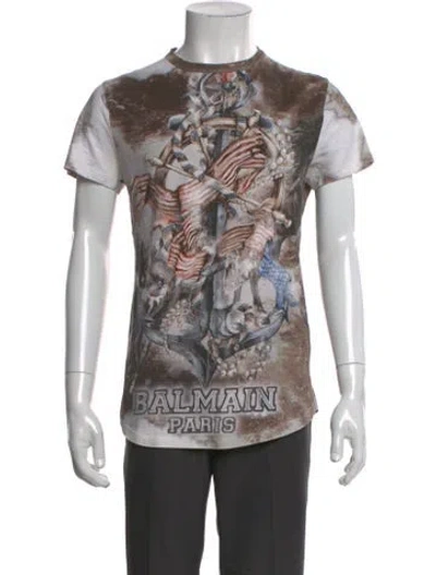Pre-owned Balmain Printed Crew Neck T-shirt In Neutral