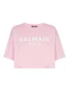 Balmain Cropped Logo Screen Print Tee In Pink