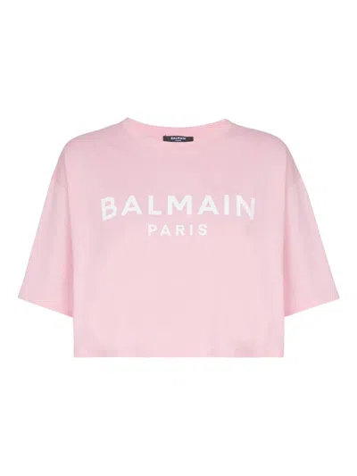 BALMAIN PRINTED CROP T-SHIRT