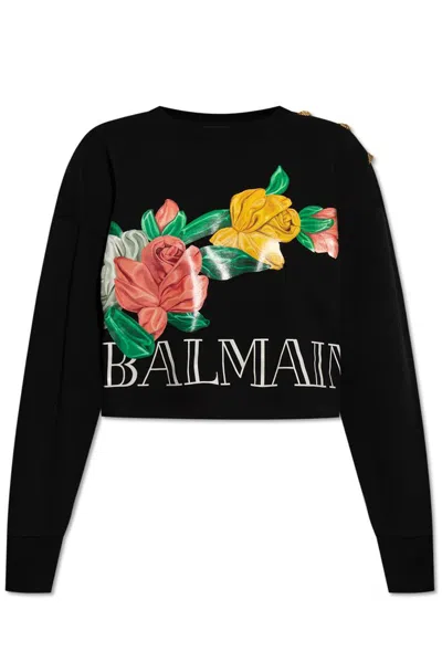 Balmain Printed Cropped Sweatshirt In Black