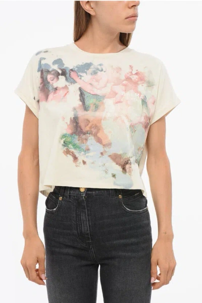 Balmain Printed Cropped T-shirt In Neutral