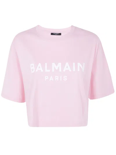 Balmain Printed Cropped T-shirt In Pink