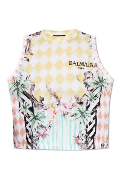 Balmain Printed Cropped Tank Top In Multi