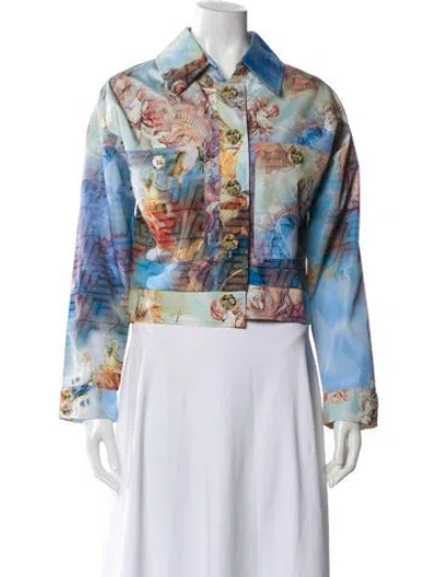 Pre-owned Balmain Printed Denim Jacket In White