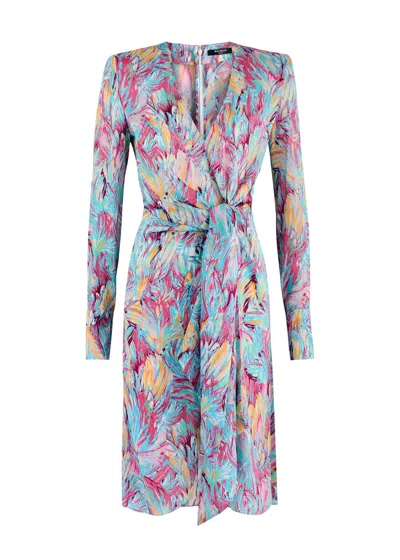 Balmain Printed Draped Silk Mini Dress In Multi Print