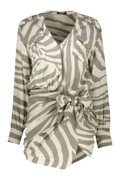 Balmain Printed Dress In Khaki