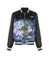 Balmain Earth Stars Print Zipped Varsity Bomber Jacket In Black