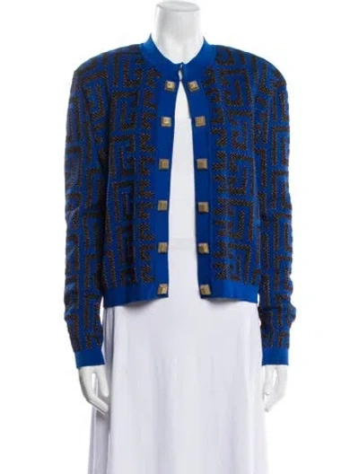 Pre-owned Balmain Printed Evening Jacket In Blue