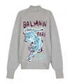 Balmain Cheetah-print Turtleneck Sweatshirt In Gray