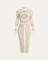 Balmain Printed Foulard Body-con Dress In Gold