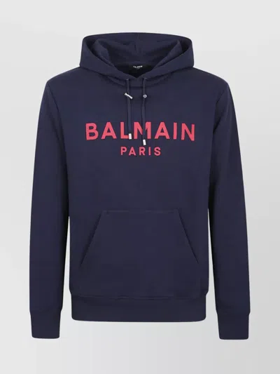 Balmain Navy Blue Hoodie With Contrasting Paris Print