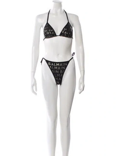 Pre-owned Balmain Printed Glitter Accents Bikini In White