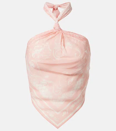 Balmain Printed Halterneck Silk Top In Pink