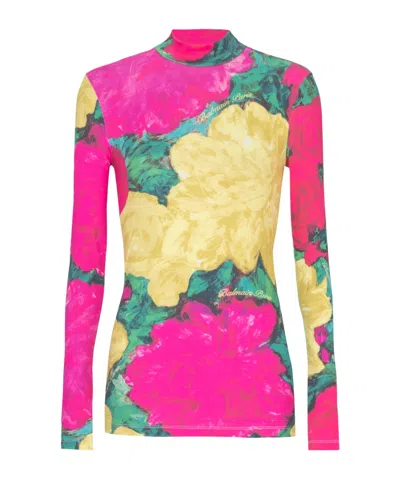 Balmain High Neck Jersey Top Fitted Print In Multi