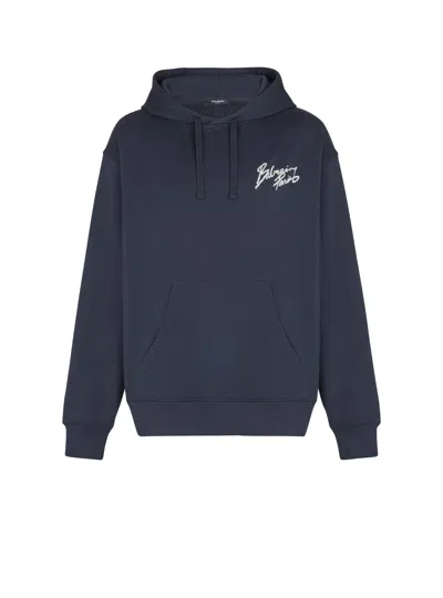 Balmain Printed Hoodie In Blue