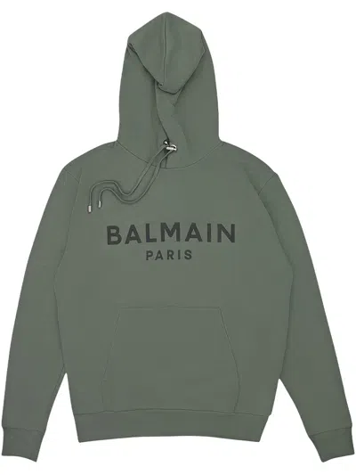 Balmain Printed Hoodie In Green