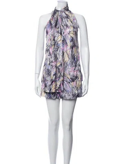 Pre-owned Balmain Printed Keyhole Accent Short Set In Purple