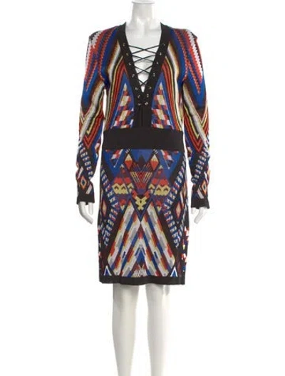 Pre-owned Balmain Printed Knee-length Dress In Blue