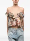 Balmain Printed Silk Off-shoulder Top In Multi