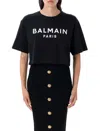 Balmain Printed Logo Cropped T-shirt In Black