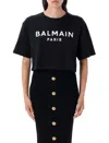 Balmain Logo Printed Cropped T-shirt In Black