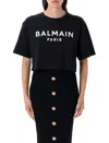 Balmain Cropped T-shirt With Print In Black
