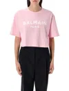 Balmain Printed Logo Cropped T-shirt In Multi
