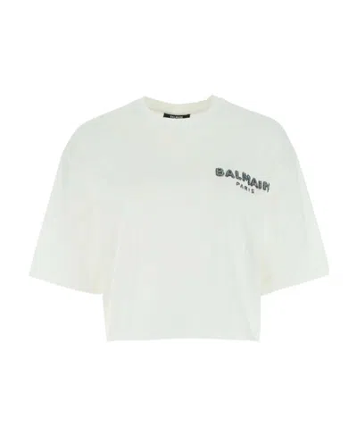 Balmain Logo Printed Cropped T-shirt In White