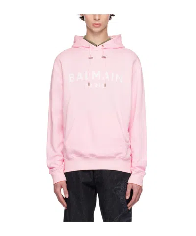 Balmain Printed Logo Hooded Sweatshirt In Pink
