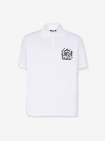 Balmain Printed Logo Polo In Blue