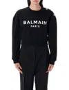 Balmain 3-button Logo-print Crop Sweatshirt In Black