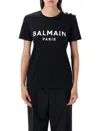 Balmain Black Crewneck T-shirt With Logo Print And Golden Buttons In Black